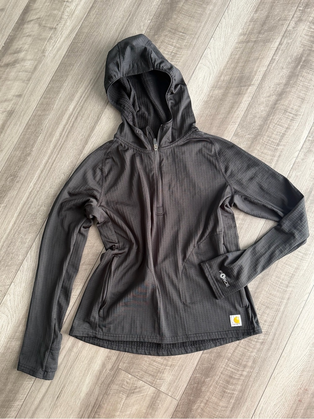 Carhartt Women’s Black Force Relaxed Fit Half Zip Hooded Pullover Sz M Textured